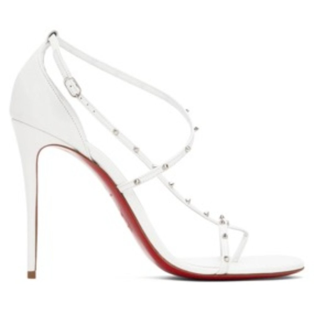 Christian Louboutin Riojana White Silvertone Spike Trim 4" Heels Size
